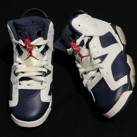 2012 Nike Air Jordan VI 6 Retro Olympic White Navy Blue Size 4.5Y Womens Size 6